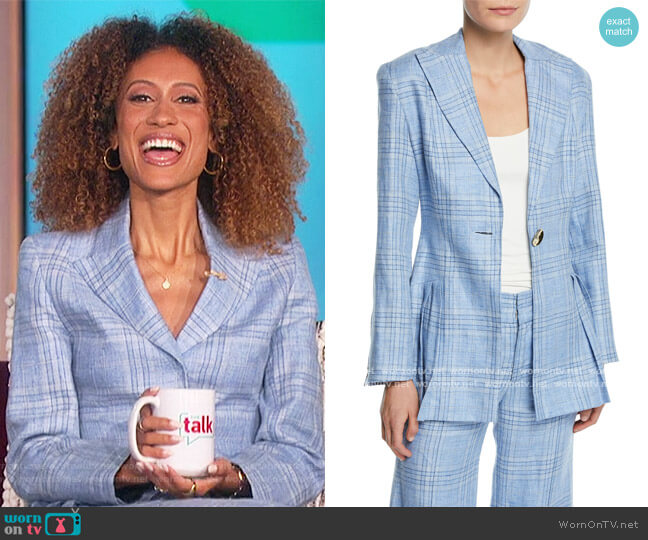 Suit Yourself Linen Check Peplum Blazer and Pants by Maggie Marilyn worn by Elaine Welteroth on The Talk