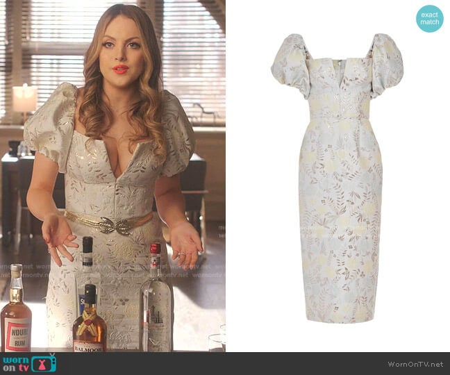 Yvette Brocade Dress by Markarian worn by Fallon Carrington (Elizabeth Gillies) on Dynasty