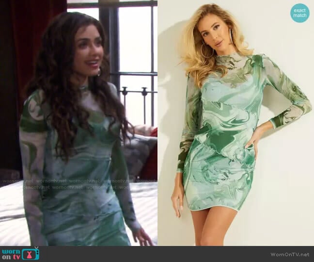 Nadine Dress in Water Marble Print by Guess worn by Ciara Brady (Victoria Konefal) on Days of our Lives