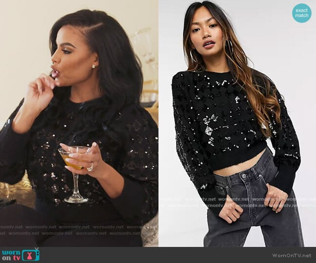 Sequin Detail Puff Sleeve Sweater by & Other Stories worn by Mia Thornton on The Real Housewives of Potomac