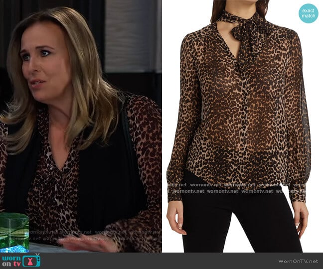 Cleobelle Leopard Print Silk Blouse by Paige worn by Laura Collins (Genie Francis) on General Hospital