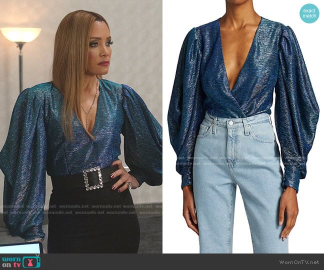 Metallic Plunge Bodysuit by PatBO worn by Dominique Deveraux (Michael Michele) on Dynasty