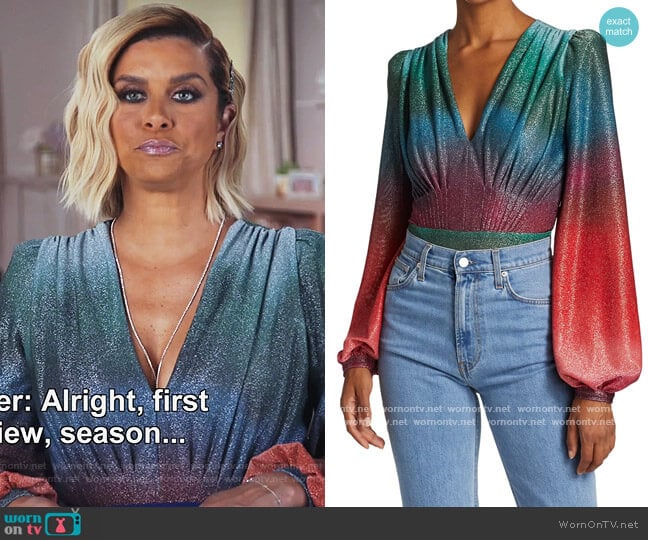 Sunset Lurex Bodysuit by PatBO worn by Robyn Dixon on The Real Housewives of Potomac