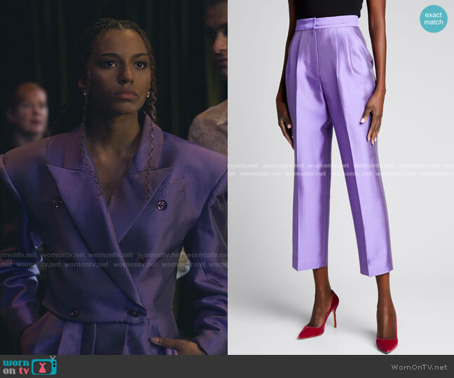 Pleated Silk-Wool Pants by Christopher John Rogers worn by Monet de Haan (Savannah Lee Smith) on Gossip Girl