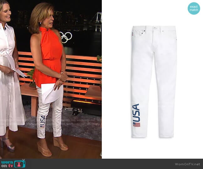 Tompkins Super-Skinny Jeans in White by Polo Ralph Lauren x Team USA worn by Hoda Kotb on Today