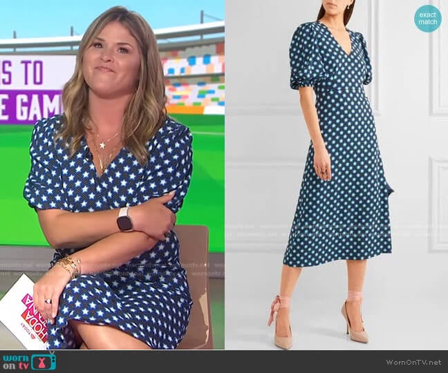 Printed Crepe De Chine Midi Dress by Miu Miu worn by Jenna Bush Hager on Today