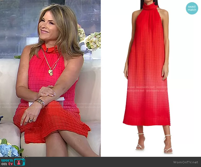 Raised Plissé Chiffon Halter Midi Dress by Lela Rose worn by Jenna Bush Hager on Today