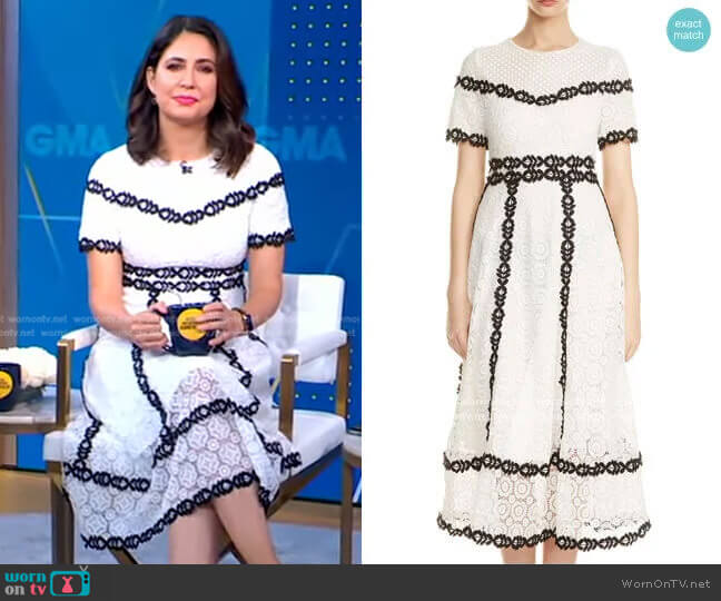 Rowan Bicolore Lace Dress by Maje worn worn by Cecilia Vega on Good Morning America