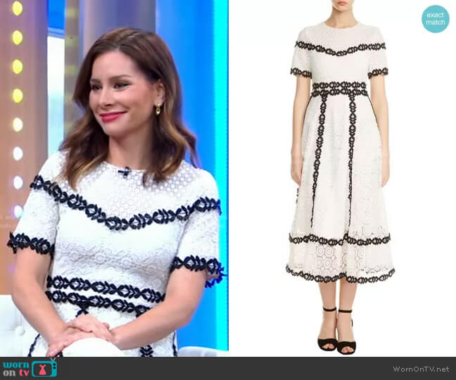 Rowan Bicolore Lace Dress by Maje worn by Rebecca Jarvis on Good Morning America