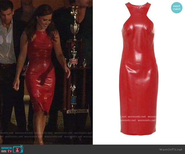 Latex midi dress by Saint Laurent worn by Katie Thurston on The Bachelorette