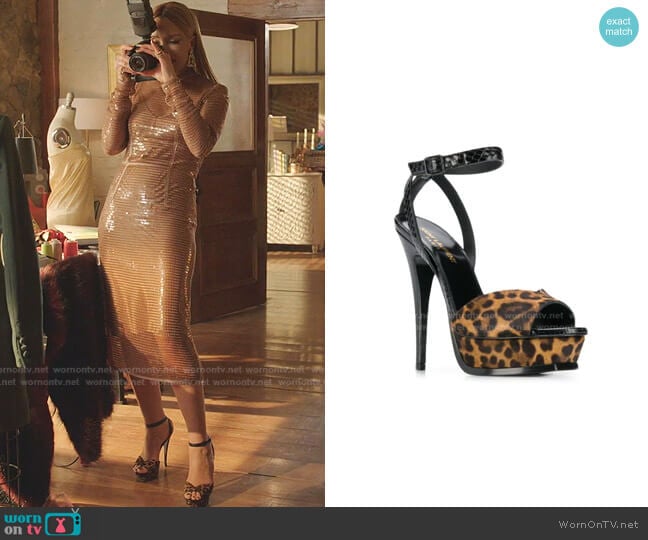 Leopard Print Sandals by Saint Laurent worn by Dominique Deveraux (Michael Michele) on Dynasty