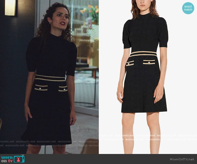 Meryle braided-trim tweed dress by Sandro worn by Stephanie Nogueras on The Good Fight