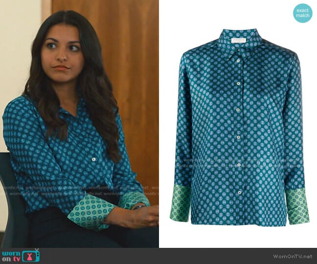 Geometric Print Silk Shirt by Sandro worn by Humberly González on Nurses