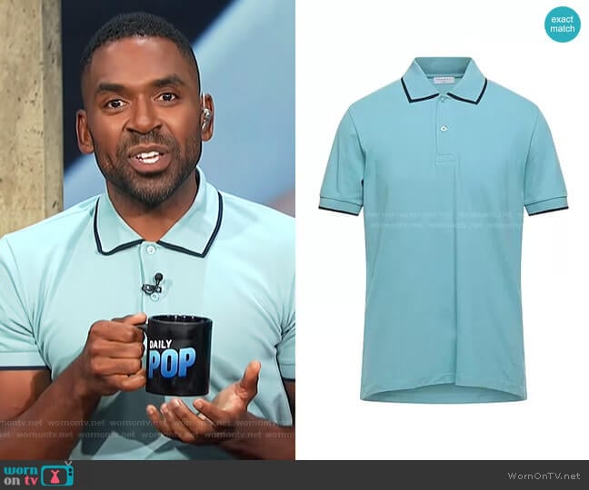 Contrast Trim Short Sleeved Polo Shirt by Sandro worn by Justin Sylvester on E! News