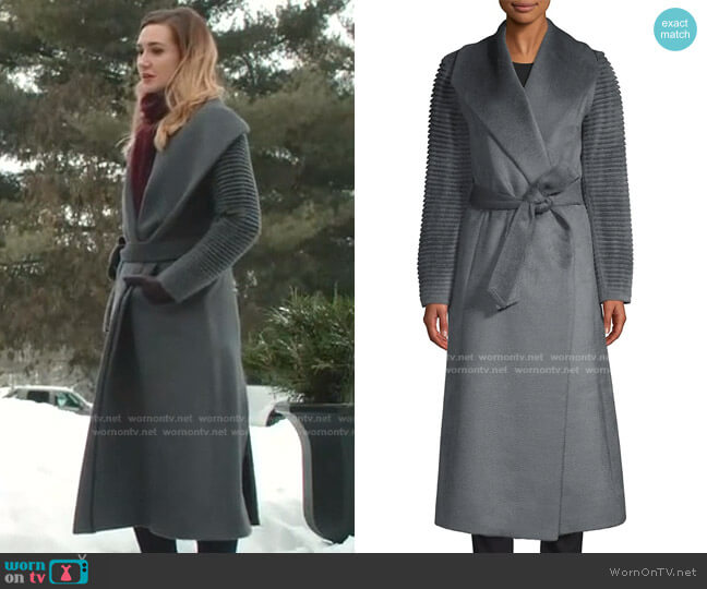 Joy’s grey ribbed sleeve wrap coat on Good Witch