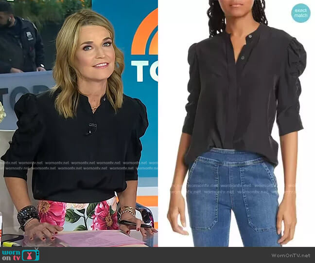 Shirred Sleeve Silk Blouse by Frame worn by Savannah Guthrie on Today