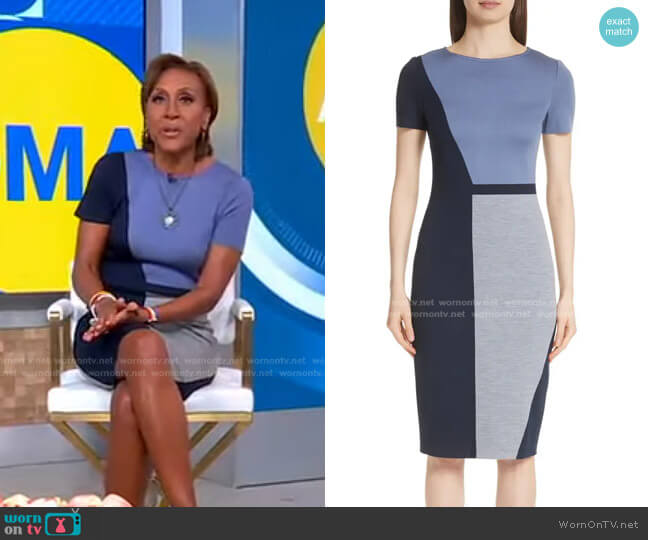 Slanted Colorblock Milano Knit Sheath Dress by St. John Collection worn by Robin Roberts  on Good Morning America