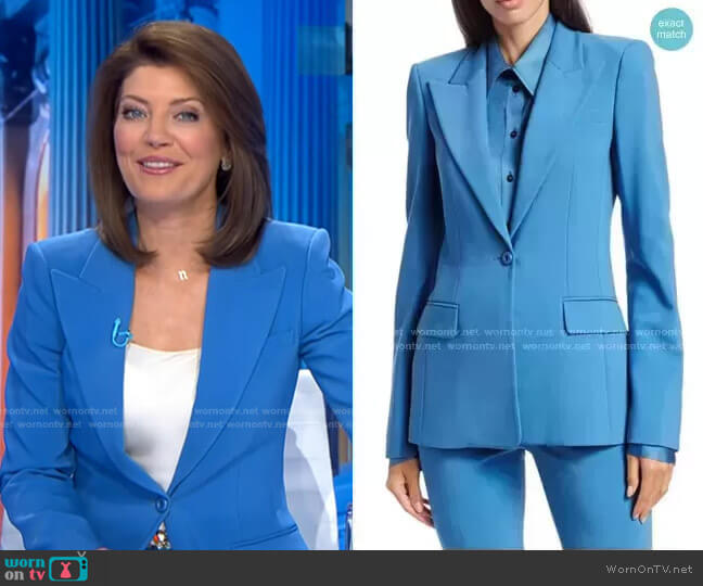 Stretch Pebble Crepe Blazer by Michael Kors worn by Norah O'Donnell on CBS Evening News