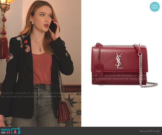 Sunset Medium Leather Shoulder Bag by Saint Laurent worn by Kirby Anders (Maddison Brown) on Dynasty