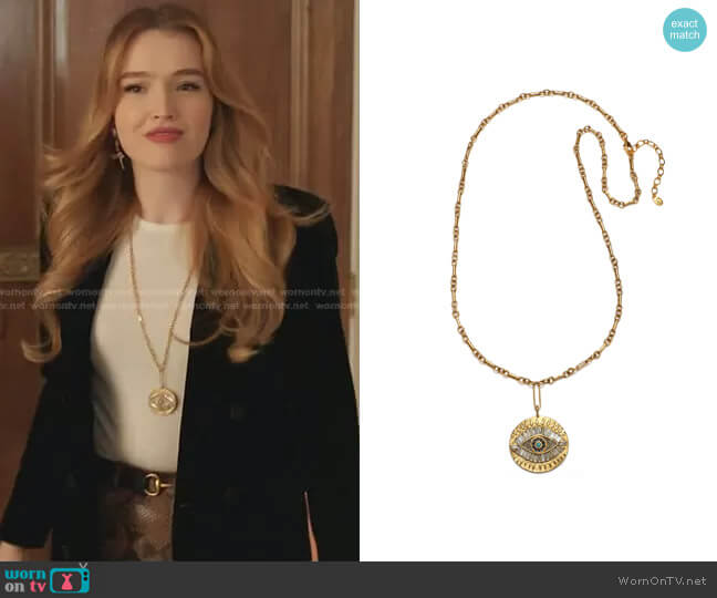 Super Evil Eye Talisman Medallion Necklace by Sequin worn by Kirby Anders (Maddison Brown) on Dynasty