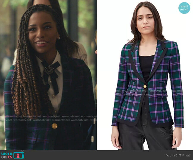 Taped Peaked Lapel Blazer in Cooper Tartan by Smythe worn by Monet de Haan (Savannah Lee Smith) on Gossip Girl