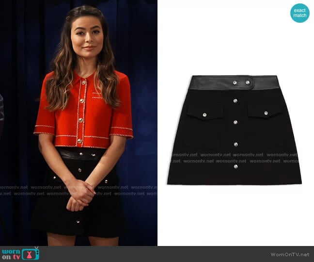 The Kooples Leather Waist Wool Skirt worn by Carly Shay (Miranda Cosgrove) on iCarly