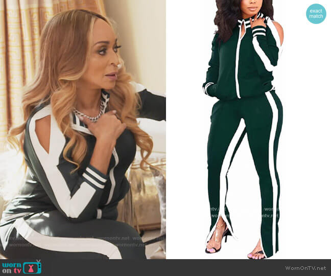 Two Piece Cold Shoulder Bodycon Jacket and Pants by Thusfar worn by Karen Huger on The Real Housewives of Potomac