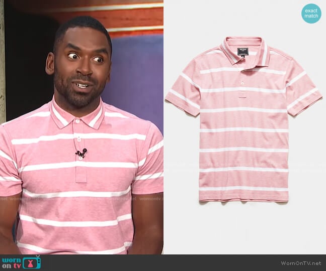 Fine Pique Stripe Polo by Todd Snyder worn by Justin Sylvester on E! News