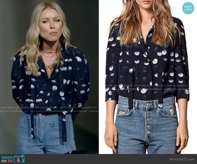 Touch Polka-Dot-Printed Silk Tunic by Zadig & Voltaire worn by Kelly Ripa on Live with Kelly and Mark