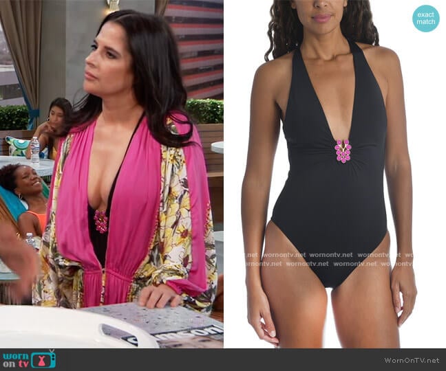 Bijou Solid Plunge One-Piece Swimsuit by Trina Turk worn by Sam McCall (Kelly Monaco) on General Hospital