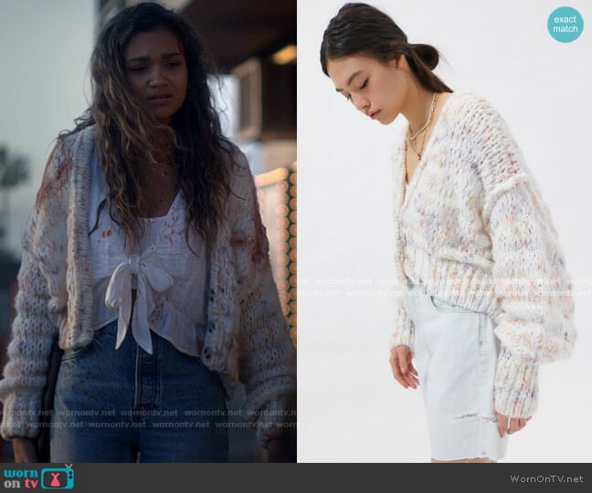 Kimchi Blue Bunny Cropped Cardigan worn by Kelley (Madison Bailey) on American Horror Stories