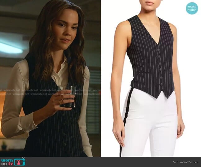 Vanessa Pinstripe Vest by Rag and Bone worn by Callie Foster (Maia Mitchell) on Good Trouble