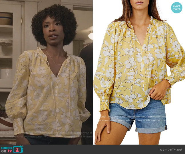 WornOnTV: Grace’s yellow floral tie neck blouse on All American ...