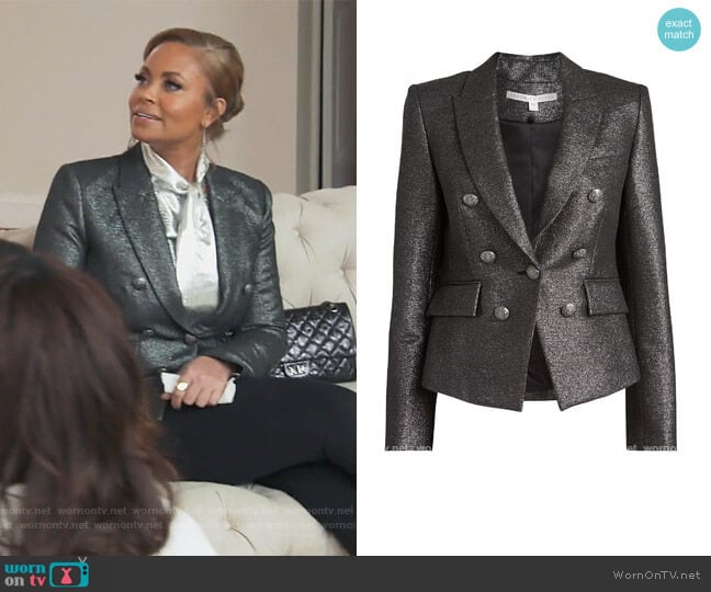 Diego Double-Breasted Lurex Dickey Blazer by Veronica Beard worn by Gizelle Bryant on The Real Housewives of Potomac