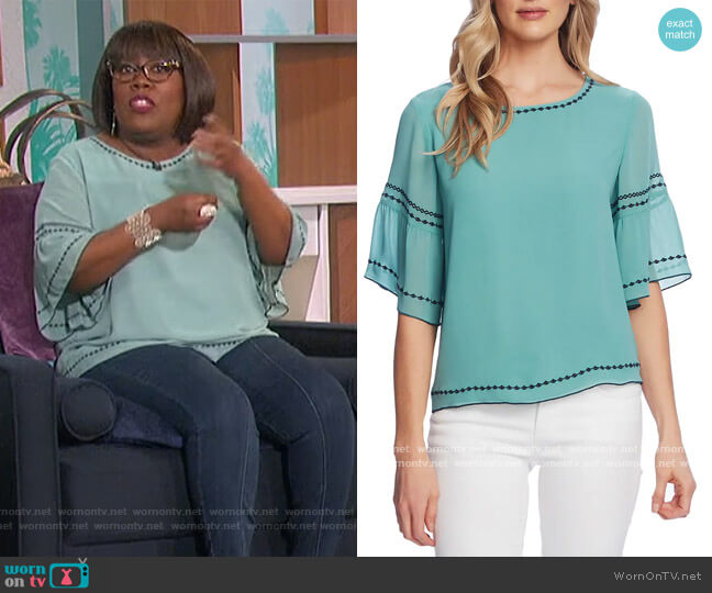 Embroidered Bell Sleeve Chiffon Blouse by Vince Camuto worn by Sheryl Underwood on The Talk