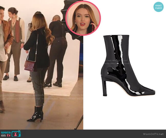 Isa Patent Leather Ankle Boots by Wandler worn by Kirby Anders (Maddison Brown) on Dynasty