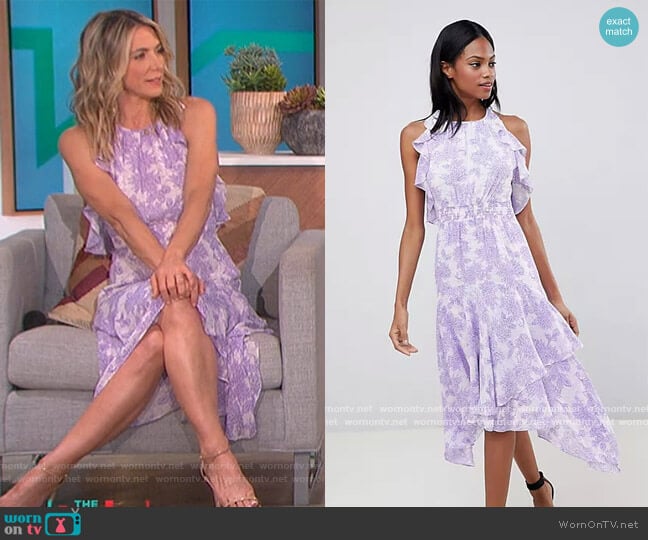 Ruffle Floral Midi Dress by Whistles worn by Debbie Matenopoulos on The Talk