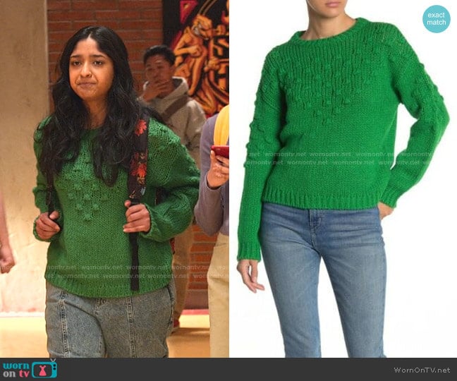 Textured Crew Neck Knit Sweater by Abound worn by Devi Vishwakumar (Maitreyi Ramakrishnan) on Never Have I Ever