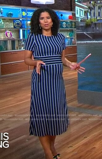 Adriana Diaz’s navy striped dress on CBS This Morning