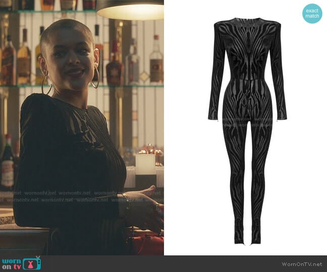 Leighton Zebra-Print Jersey Jumpsuit by Alex Perry worn by Julien Calloway (Jordan Alexander) on Gossip Girl