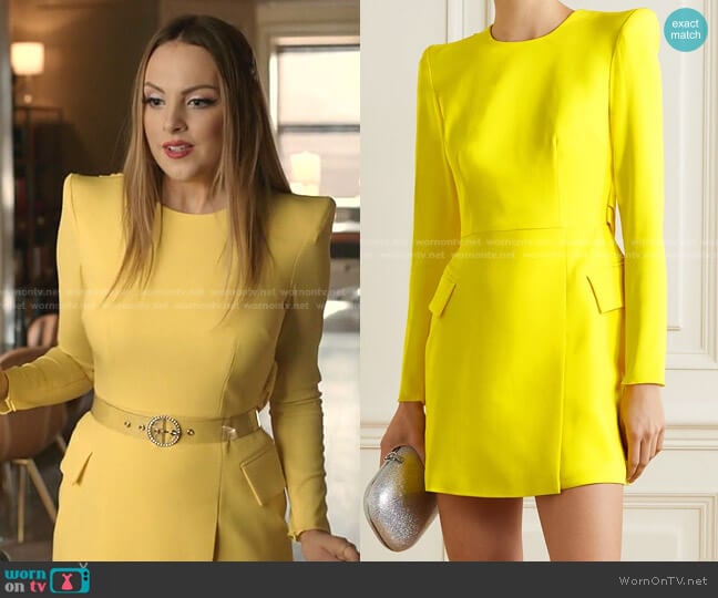 Rae Draped Mini Dress by Alex Perry worn by Fallon Carrington (Elizabeth Gillies) on Dynasty