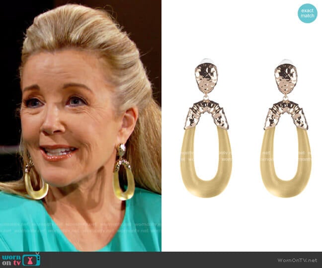 Alexis Bittar Hammered Metal & Satin Lucite Drop Earrings worn by Nikki Reed Newman (Melody Thomas-Scott) on The Young and the Restless