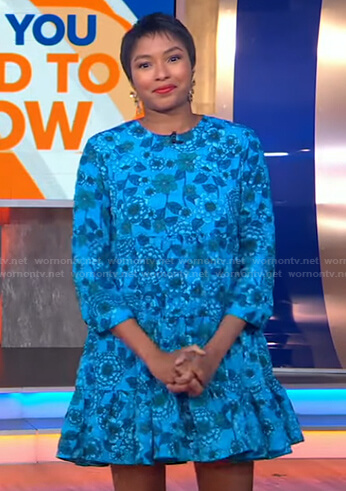 Alicia’s blue floral mini dress on Good Morning America