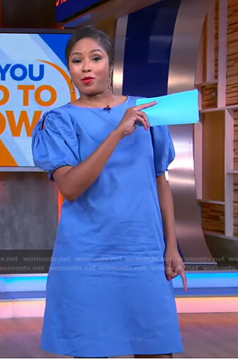 Alicia Quarles's blue puff sleeve mini dress on Good Morning America
