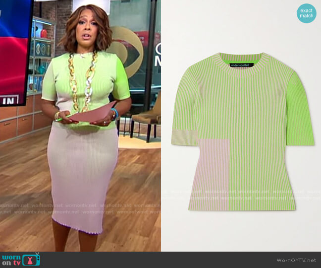 WornOnTV: Gayle King’s green and pink ribbed top and skirt set on CBS ...