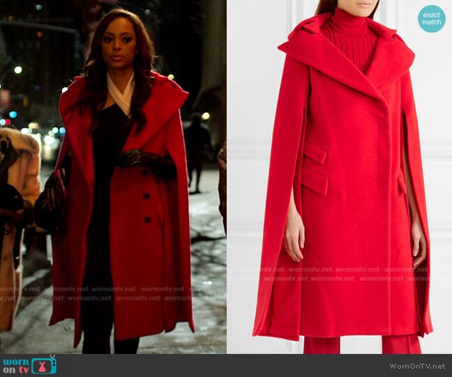 Antonio Berardi Cape Effect Wool and Mohair Coat worn by Whitney Green (Amber Stevens West) on Run the World