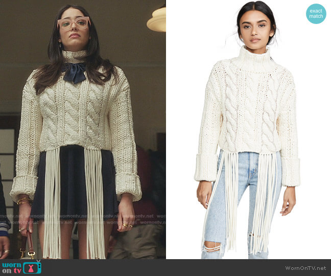 Cropped Cable Knit Sweater by Area worn by Luna La (Zión Moreno) on Gossip Girl