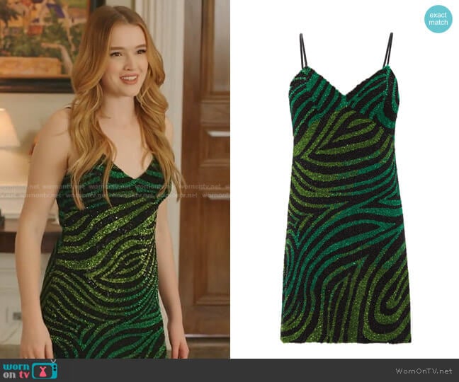 Zebra Sequinned Mini Dress by Ashish worn by Kirby Anders (Maddison Brown) on Dynasty