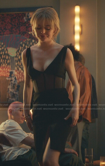 Audrey's black mesh panel waist dress on Gossip Girl