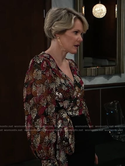 Ava's floral metallic wrap blouse on General Hospital